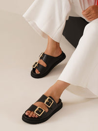 Swan Leather Slides