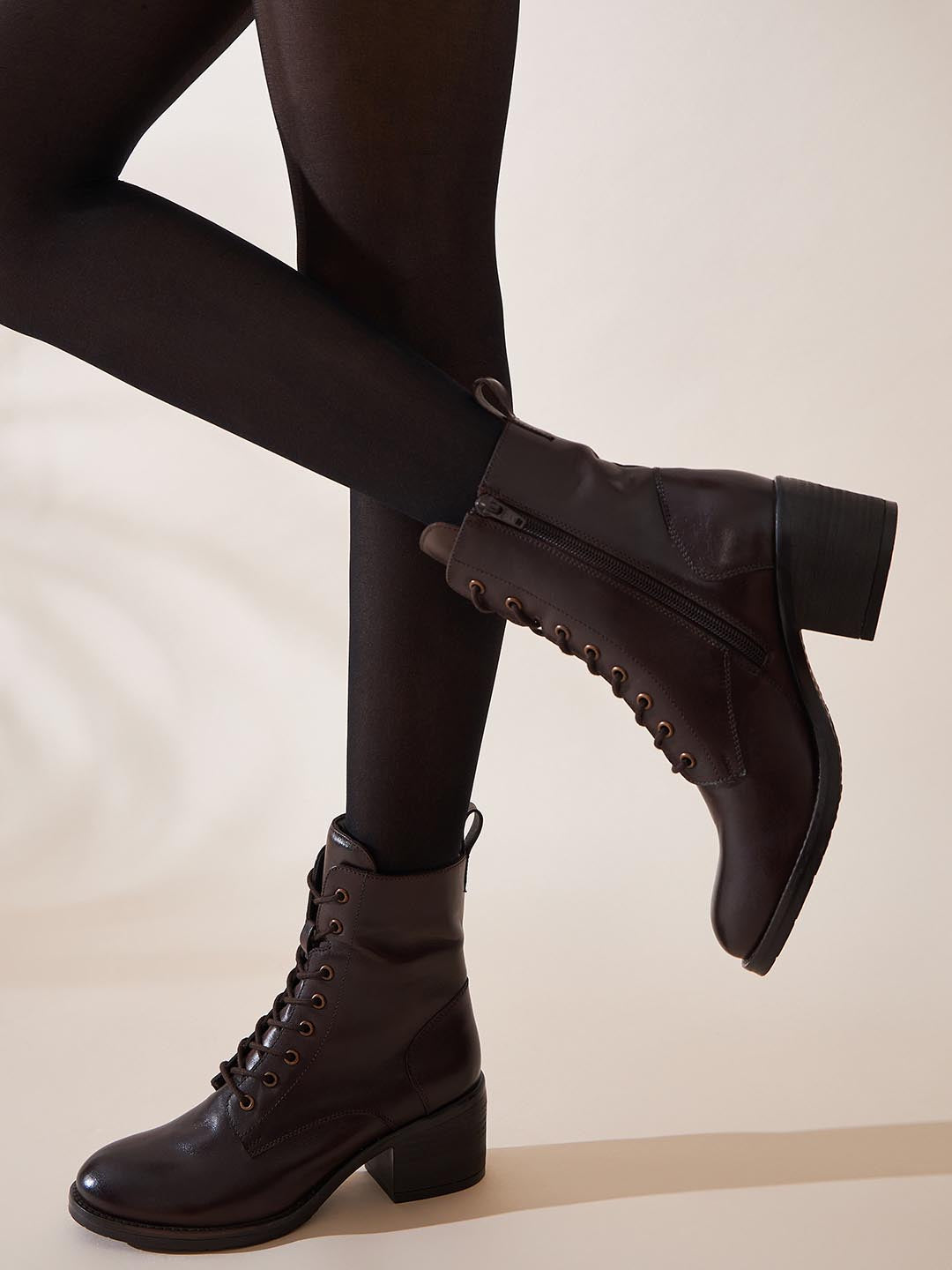 Bertie Lace Up Heel Boots Margot Leather Boots – Peach Flores